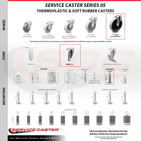 Service Caster Cambro 41076 Swivel Caster Replacement Set - BC340KD Utility Cart - SCC CAM-SCC-GR05S510-TPRS-716138-4